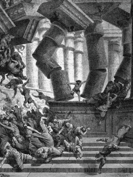 Sansón destruye el templo filisteo.